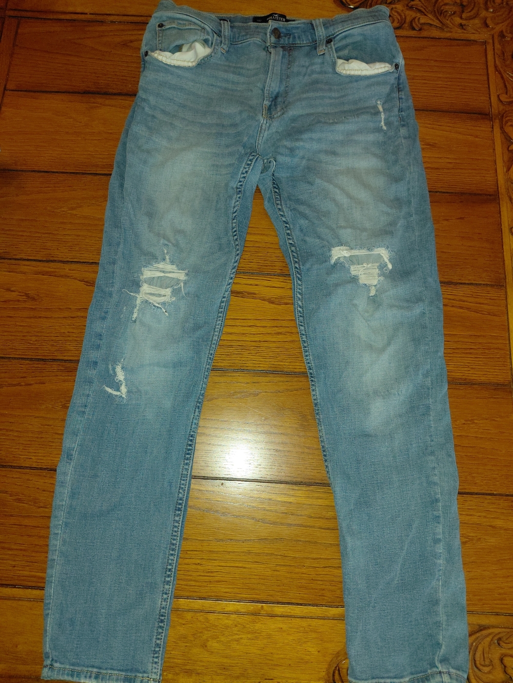Hollister Light Blue Distressed Skinny Jeans for Men